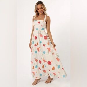 Petal & Pup Cream Maxi Dress with Bold Floral Print